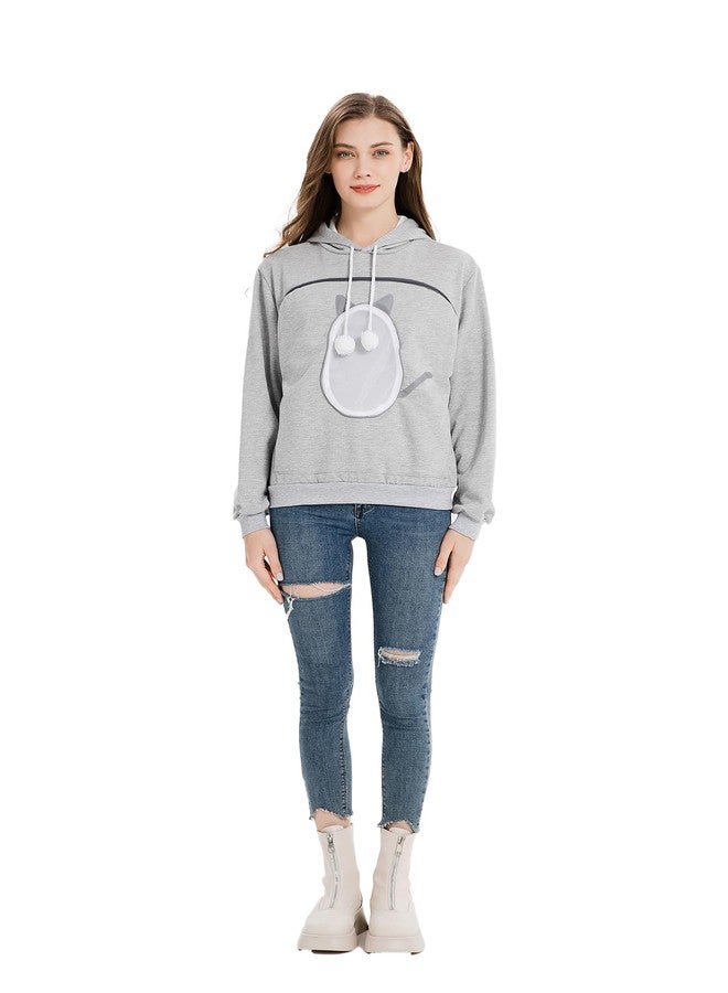 ALYC Pet Carrier Hoodie Cat Dog Pouch Holder Sweatshirt Large Pocket Pullover Shirt with Cat Ear for Women Grey - Image 3